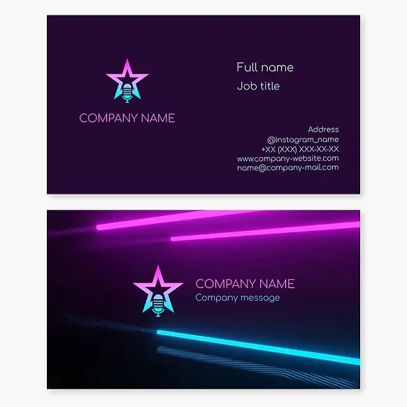 Business card template with the logo "Microphone-star". Pop singer, concert host.