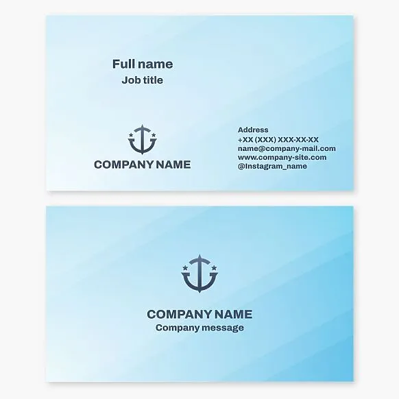 Business card template. Anchor, stars. Design, production, repair, and charter of sea yachts. Sea cruises.