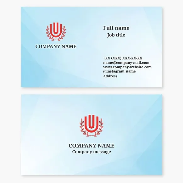 Business card template. Abstract. Company, university, olive wreath. Letter U.
