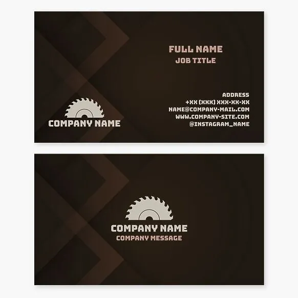 Business card template featuring a saw blade logo for woodworking. Logging. Lumber. Firewood for home heating.
