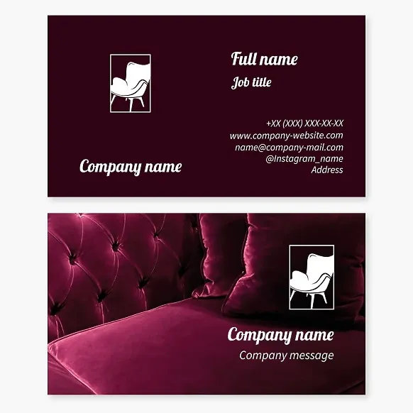 Business card template Upholstered furniture, sofas, armchairs, soft corners