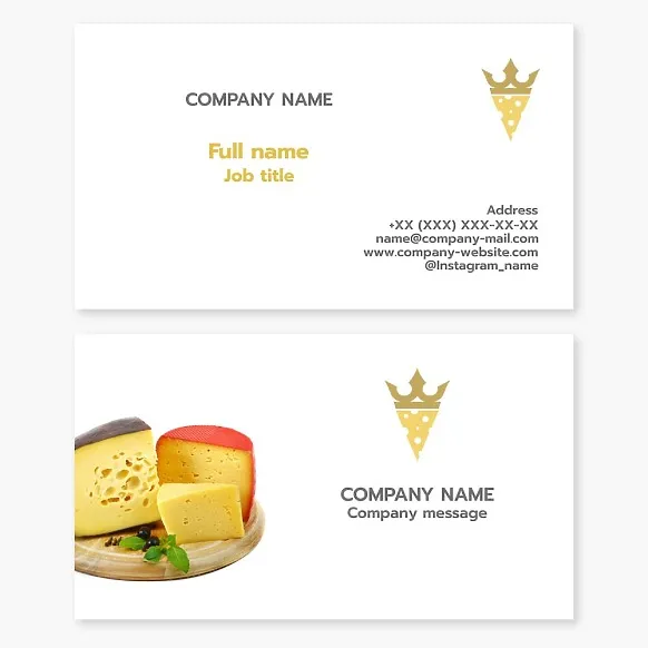 Cheese themed business card template. Cheese factory.
