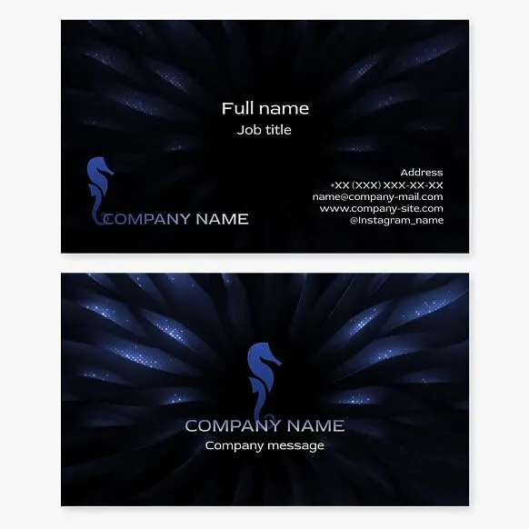 Business card template with a seahorse logo. Abstract. Diving courses. Beach goods and services.