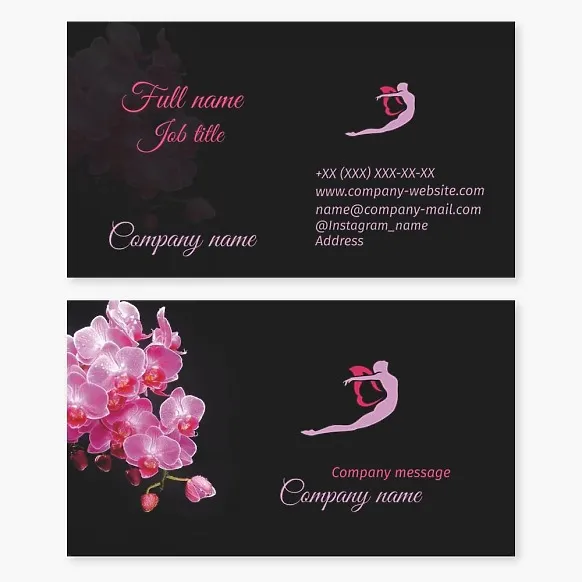 Business card template Dance studio, pilates, poetry, rhythmic gymnastics, choreography, butterfly woman