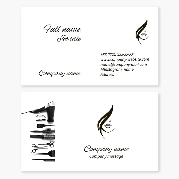 Business card template Hairdresser, beauty salon, haircuts, hair styling, tools and materials for hairdressing