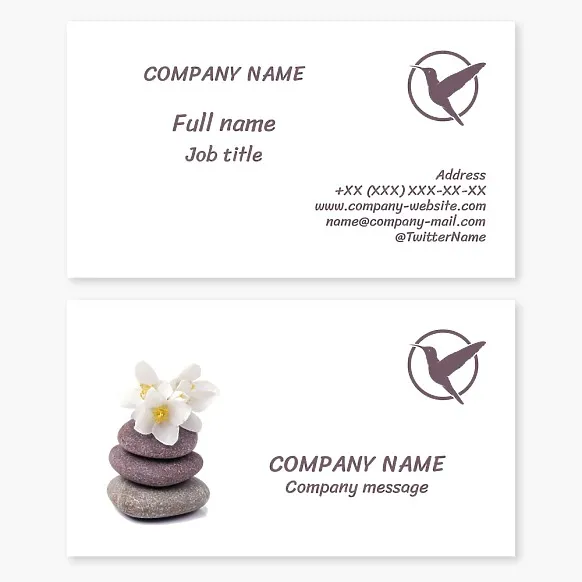 Spa, hummingbirds, Letter O Business card template