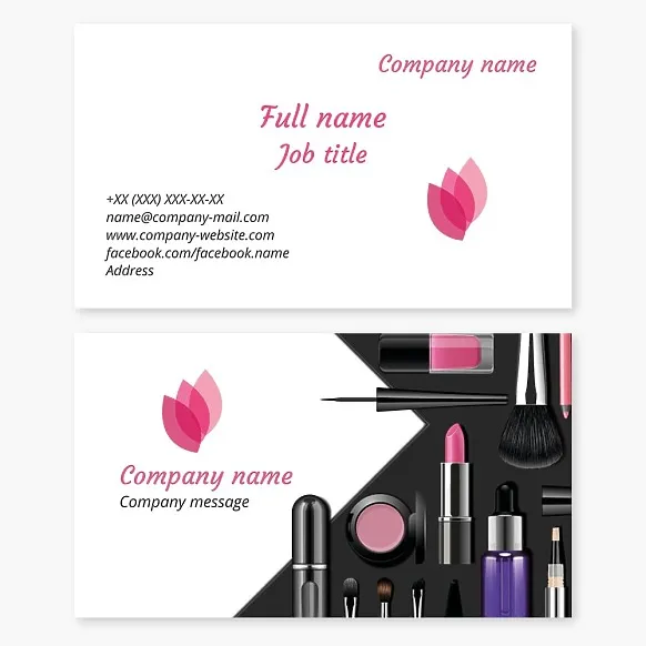 Business card template Cosmetics, flower petals, make-up