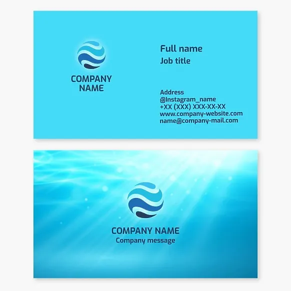 Business card template. Sea world. Products and services for sea recreation.