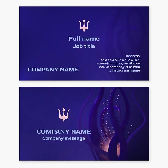 Poseidon Trident Blue Ocean business card template. Marine activities and excursions.