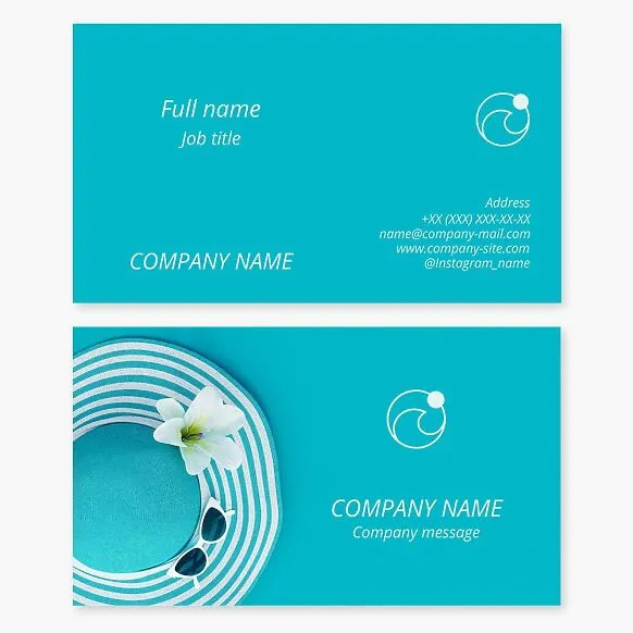 Beach Services & Products | Beach Cabins, Resort Homes & Villas for Rent | Wave & Sun | Sun Hat & Sunglasses | Business Card Template