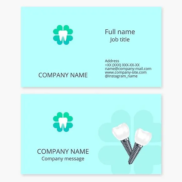 Dental clinic business card template. Dental implants.
