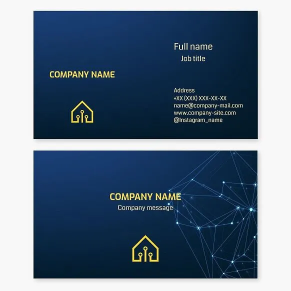 Business card template. Smart Home System. House, board, system. Automated system of household sensors for comfort, security, and resource conservation.