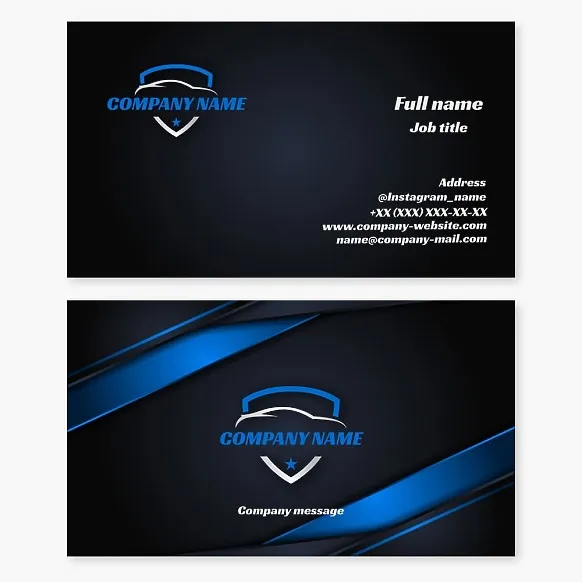 Car business card template. Shield, car, car insurance.