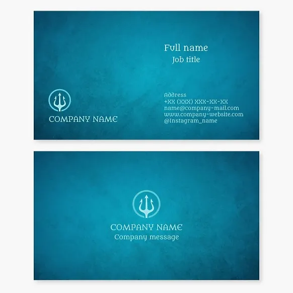 Business card template. Trident. Symbol of power over the seas. Letter O.