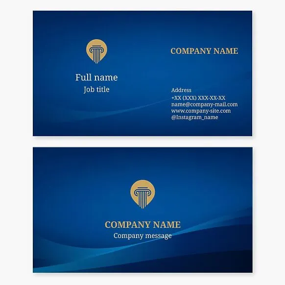 Business card template with the Pillar logo. Roman column capital. Location icon. Law firm. Attorney, lawyer.