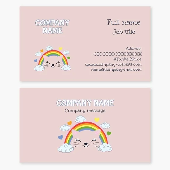 Business card template Cat, rainbow