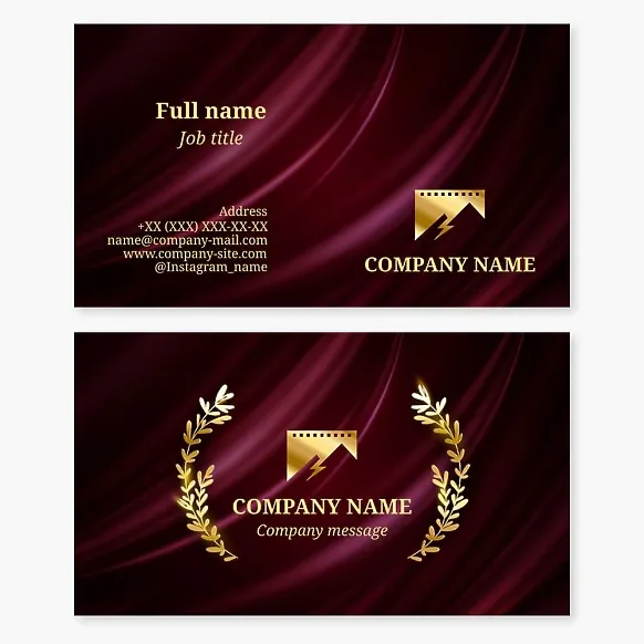 Business card template. Film company. Film strip, mountains, lightning.