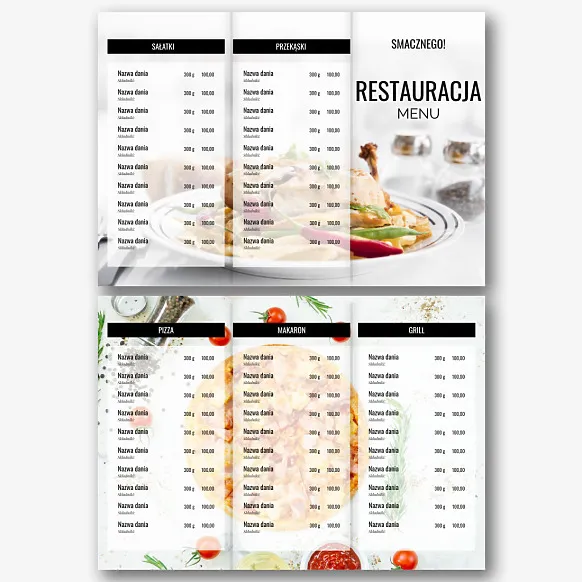 Szablon menu restauracji