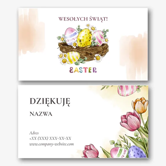 Szablon karty "dziękuję" z nadrukiem wielkanocnym