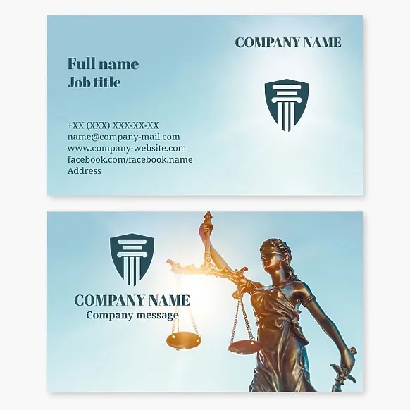 Business card template Law, court, lawyer, attorney, prosecutor, notary