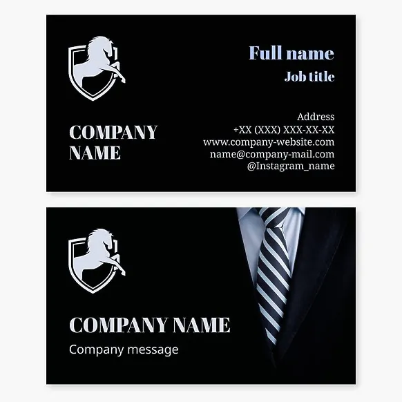 Horse, shield, male. Business card template