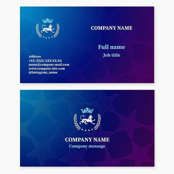 Business card template "Royal lion, crown, laurel wreath, and stars." Abstract.