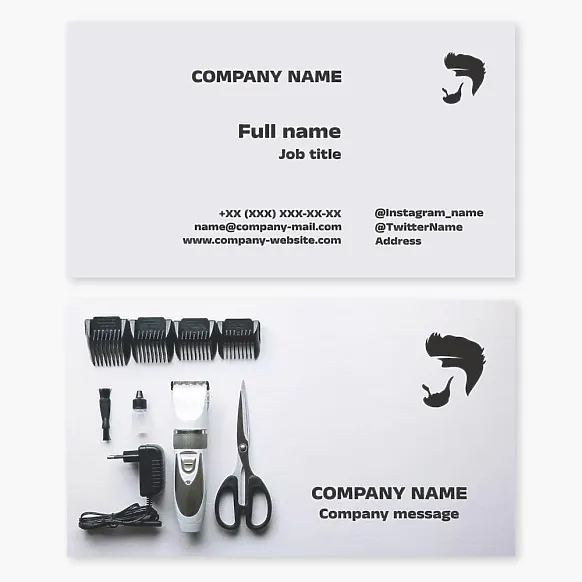 Barbershop business card template, tools and materials for a barbershop