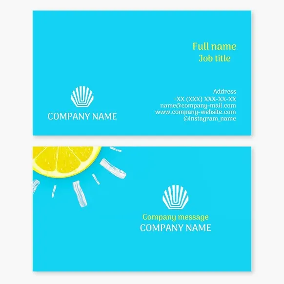 Business card template. Sun-lemon, shell. Resort. Marine hotel.