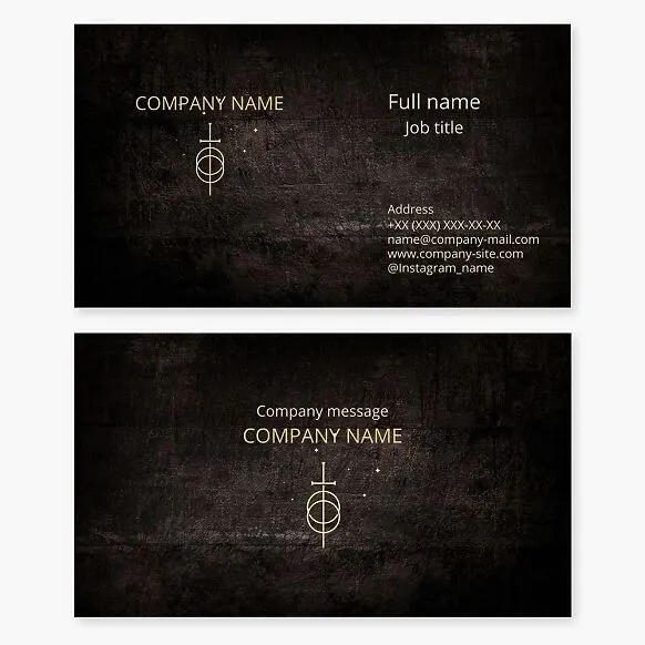 Dark brown business card template. Sword, celestial stars, letter O. Symbol of strength, power, justice, courage, and leadership. Security agency. Bodyguard.