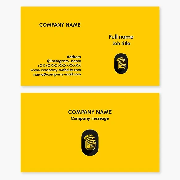 Business card template with microphone logo. Podcast, host, radio.
