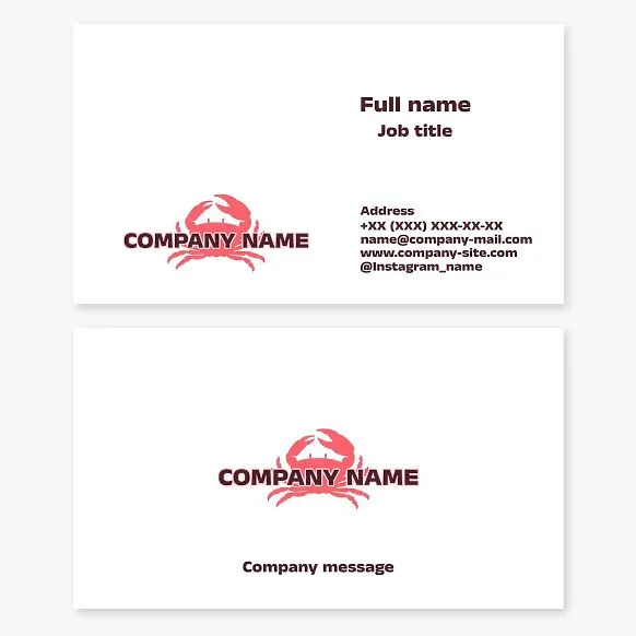 Business card template. Crab. Seafood supply. Cafe, restaurant.