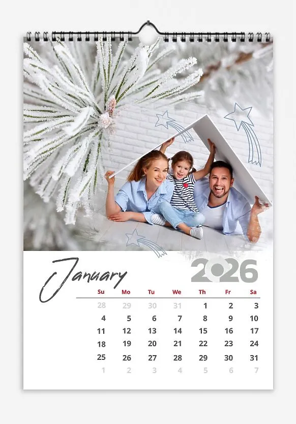 A family against a background of pictures of the Seasons and children's sketches.