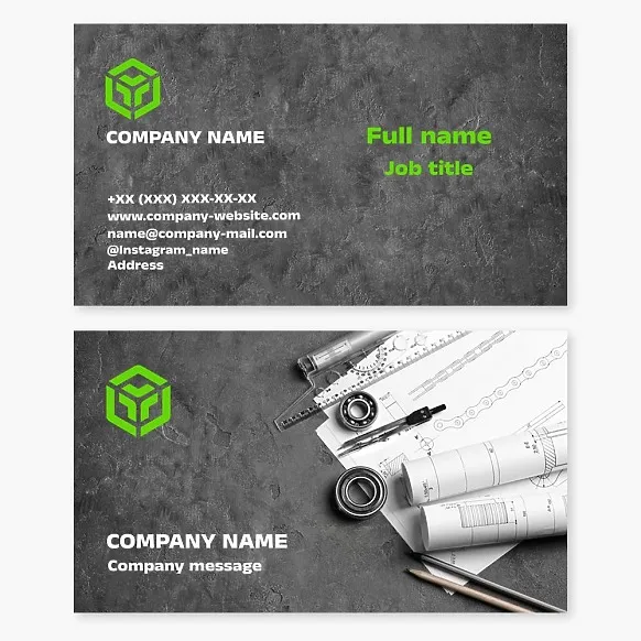 Business card template Engineering, mechanical engineering, design of machines, units and assemblies