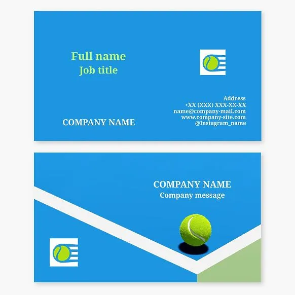 Business card template. Tennis: courts, club, team, instructor.