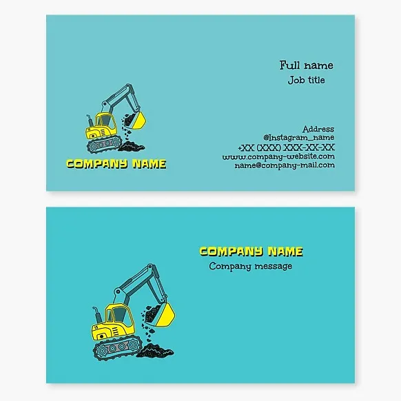 Construction Business Card Template. Excavator Services. Digging/filling holes and ditches.