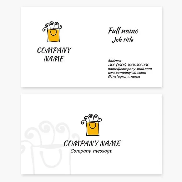 Shopping bag. Supermarket, store. Retail business card template.