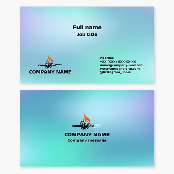 Business card template with the Grill Steak Fire logo. Grill and picnic supplies. Grill bar. Mobile grill bar.