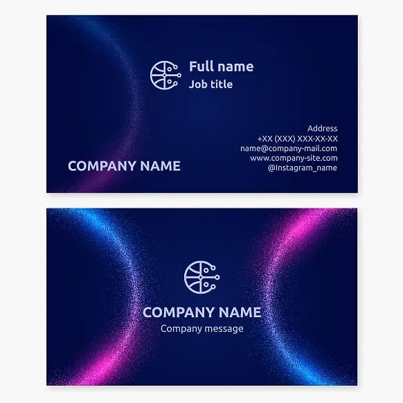 Business card template with the Global Tech logo. Electronic circuit boards. Electronic equipment.