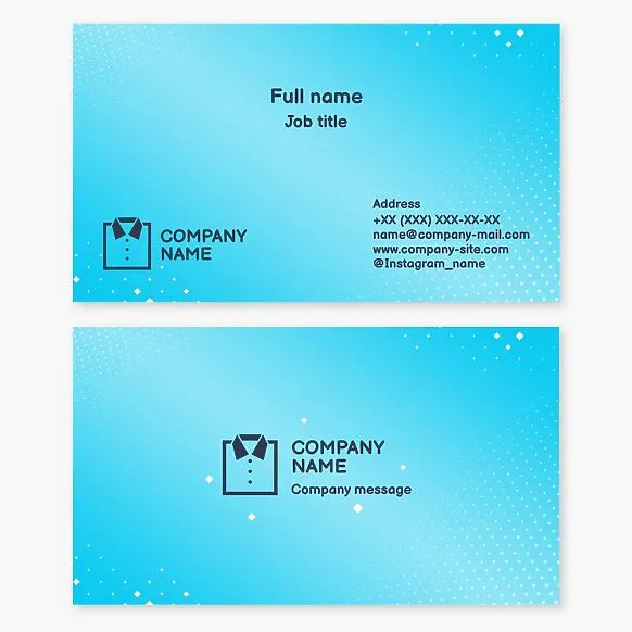 Dry cleaning business card template. Washing, ironing, and cleaning of clothes and other items. Laundry detergent crystals. Shirt.