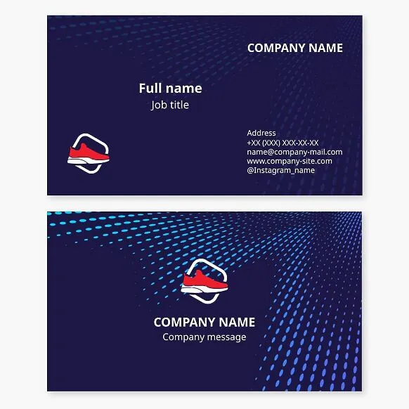Business card template with a sports shoe logo. Sporting goods store. Sports club. Sneaker store.