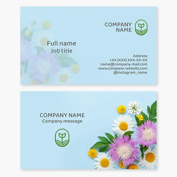 Business card template. Plants, seeds. Letter O.