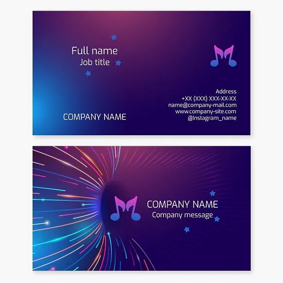 A stunning business card template featuring musical notes. Concert hall. Musical band.