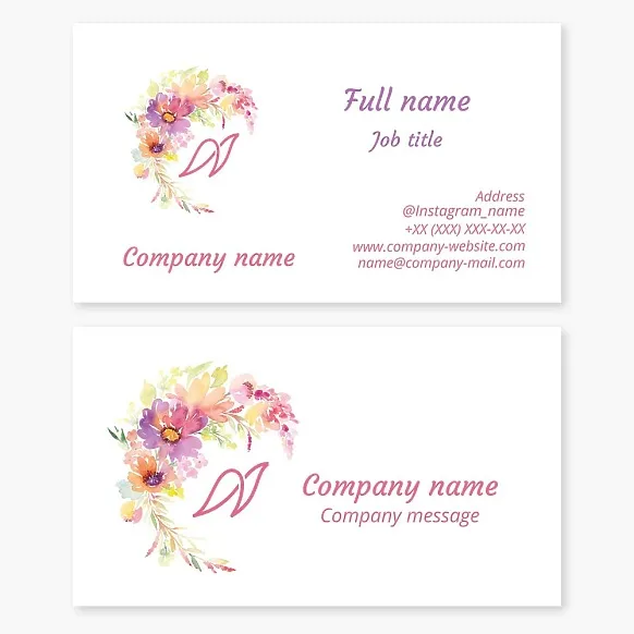 Business card template Bird, flowers. watercolor, art school, beauty