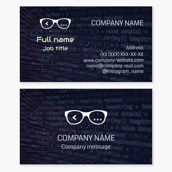 Business card template Code, programming, glasses