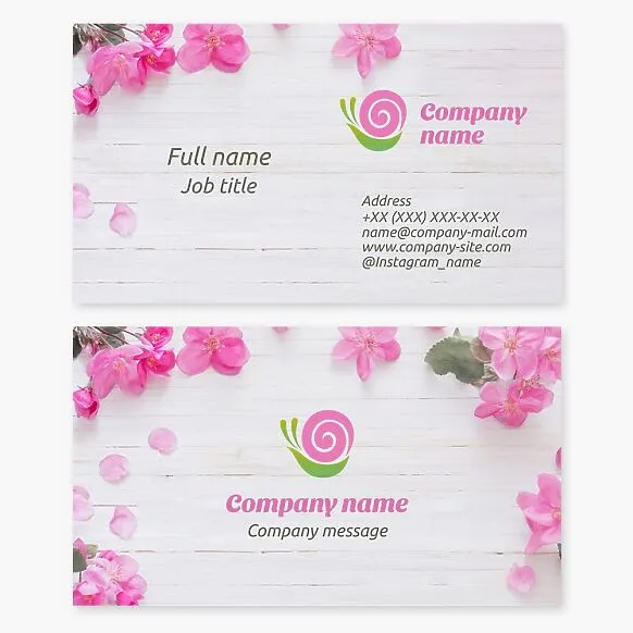 Business card template. Abstract. Snail, flowers. Beauty.