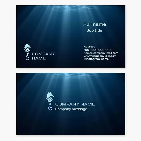 Business card template. Seahorse. Diving. Sea travel.