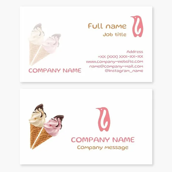 Business card template Ice cream, penguin