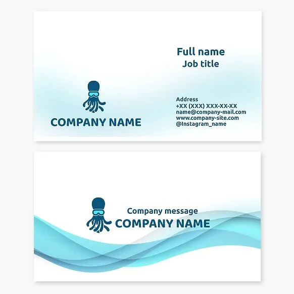 Octopus Diver logo business card template. Scuba diving. Water park. Swimming lessons.