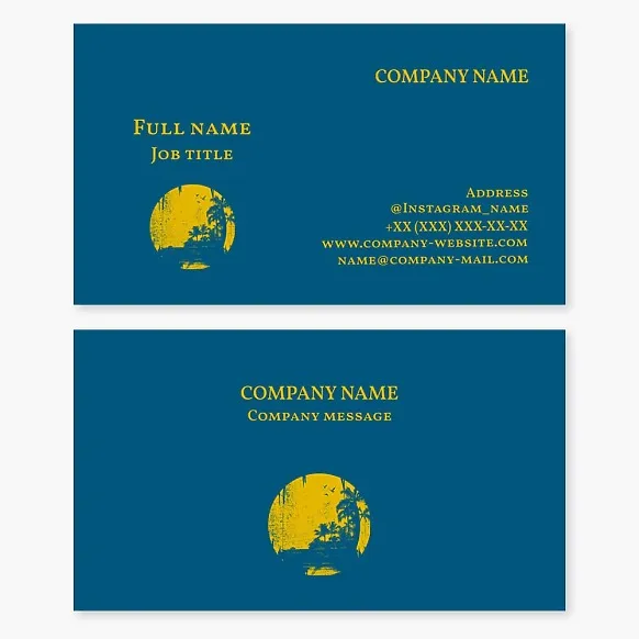 Business card template. Beach goods and services. Palm trees.