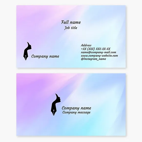 Business card template. Female writer. Woman's profile, pen.